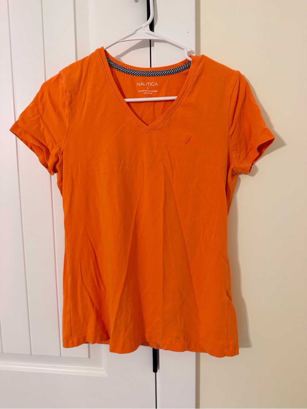 Nautica Women's V-Neck Short Sleeve Tee in Bright Orange